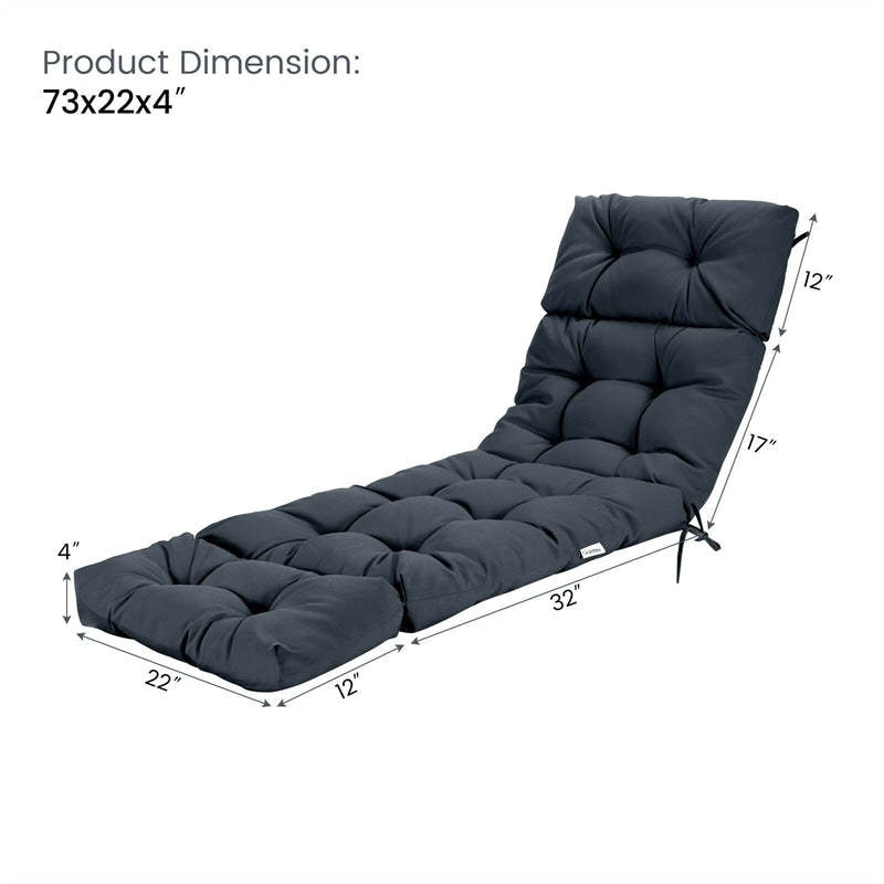 73" Thick Waterproof Outdoor Chaise Lounge Cushion with String Ties, All-Weather Patio Recliner Chair Pad for Poolside, Garden & Indoor Use