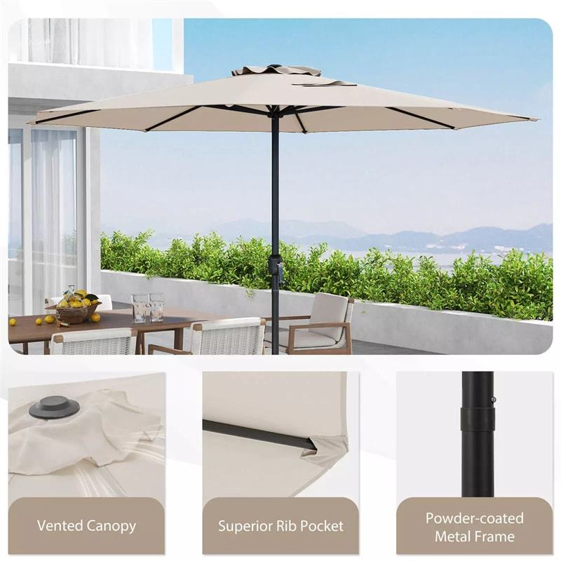 12FT Patio Umbrella, Outdoor Market Table Umbrella with Crank Handle, 8 Sturdy Ribs, Sun-Protective Waterproof Canopy, Vented for Garden Pool