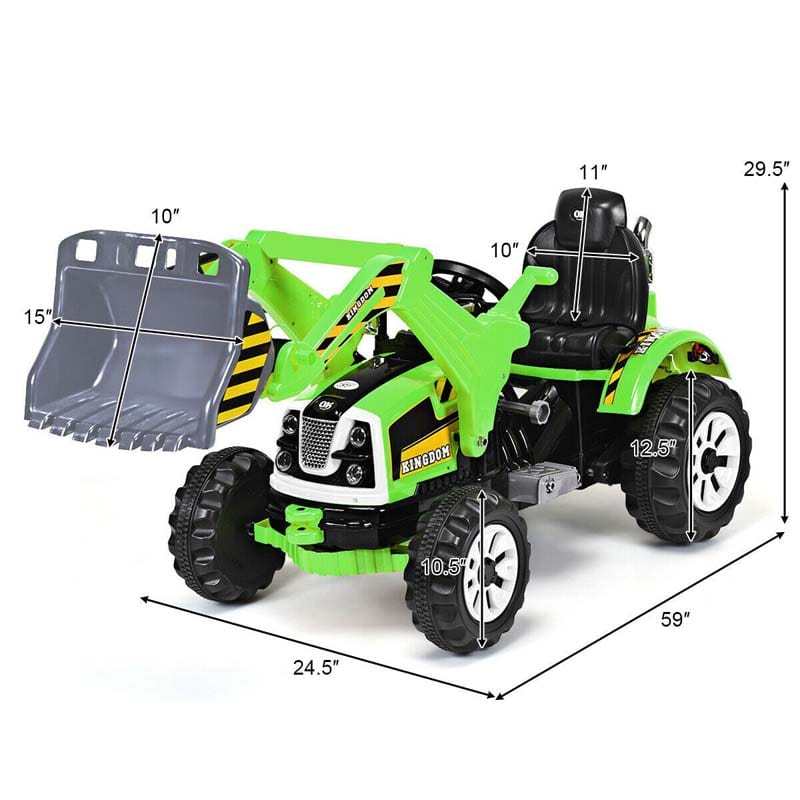 12V Kids Ride-On Excavator Truck, Battery-Powered Construction Vehicle with Front Loader Shovel, Ride-On Digger Toy for Boys Girls Ages 3-8