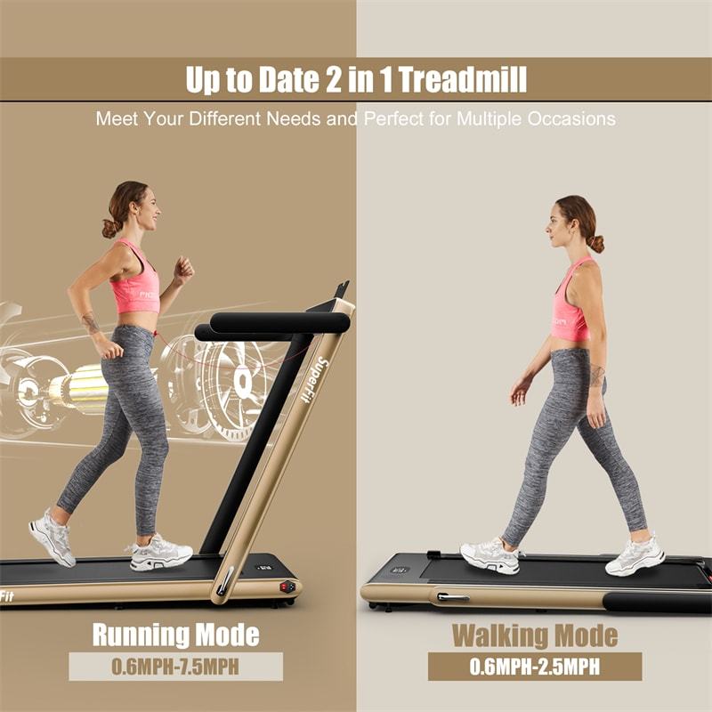2-in-1 Folding Treadmill, 2.25HP Under Desk Treadmill with LED Display, APP & Remote Control, No Installation, Walking Jogging Machine for Home