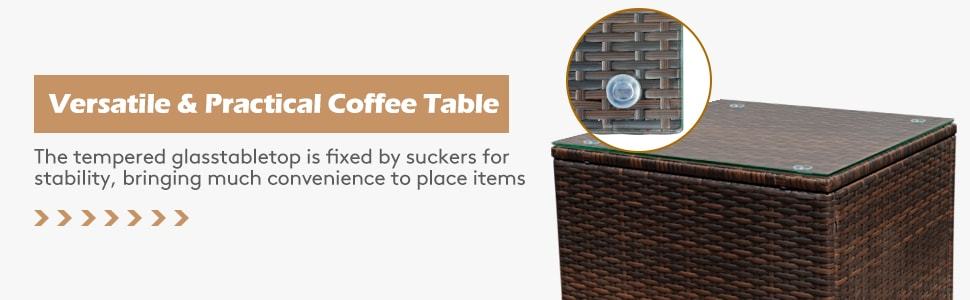 3 Piece PE Rattan Wicker Patio Conversation Sofa Set for Garden Poolside Balcony