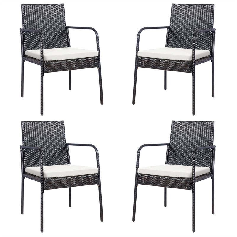 4PCS Patio Wicker Rattan Dining Chairs with Armrests, Soft Cushions, Steel Frame, All-Weather Steel FrameOutdoor Armchairs for Deck Porch Backyard