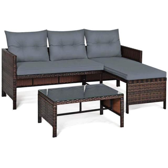 Bestoutdor 3 Pcs Outdoor PE Rattan Furniture Set Corner Sofa Set