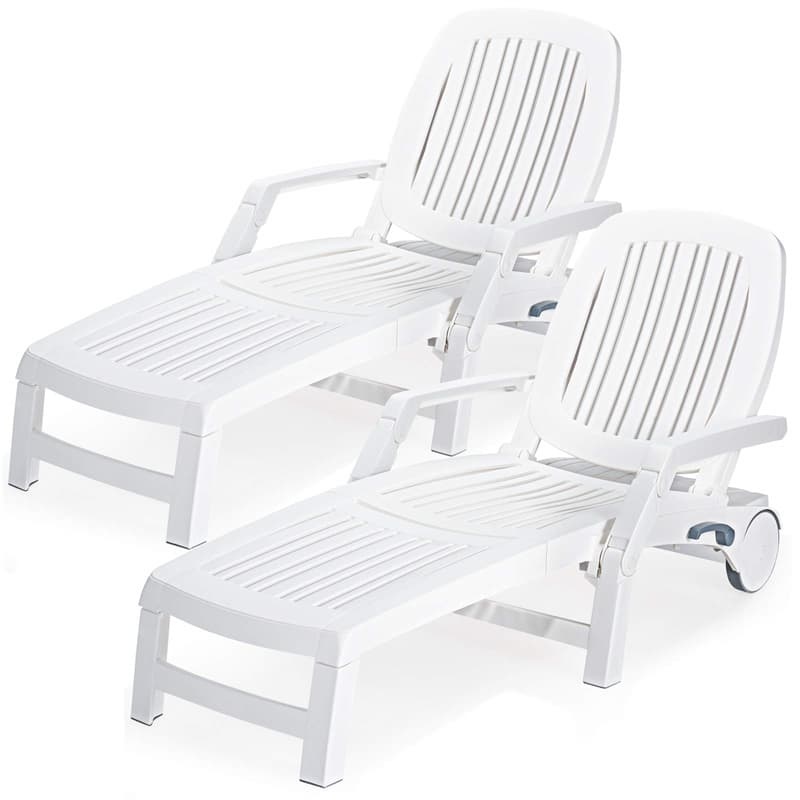 2PCS Folding Outdoor Chaise Lounge Chairs, All-Weather Patio Sun Loungers with 6-Position Adjustable Backrest & Wheels for Poolside, Garden, Beach