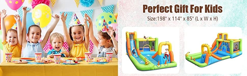 7 In 1 Inflatable Water Slide Park Kids Bounce House with 950W Air Blower for Backyard