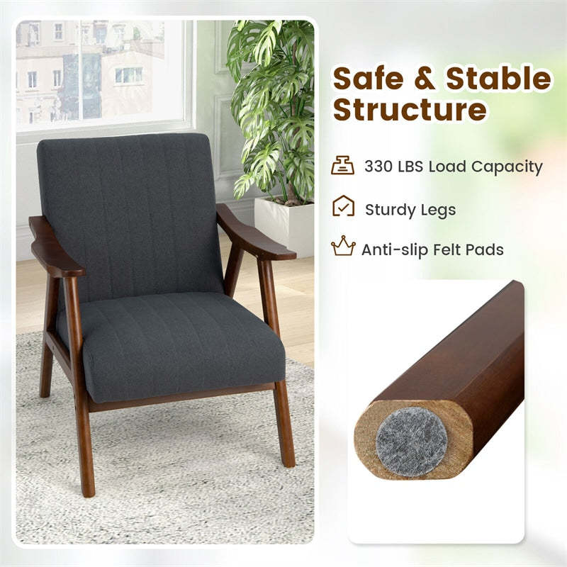 Mid-Century Modern Accent Armchair Upholstered Living Room Arm Chair with Rubber Wood Frame & Felt Pads