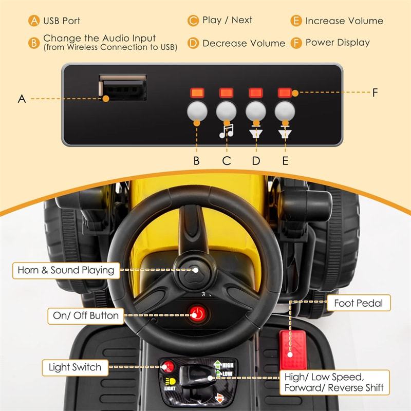 Kids Ride On Road Roller Car 12V Battery Electric Tractor with Remote Control & Adjustable Drum Roller, Ride On Construction Vehicle for Kids