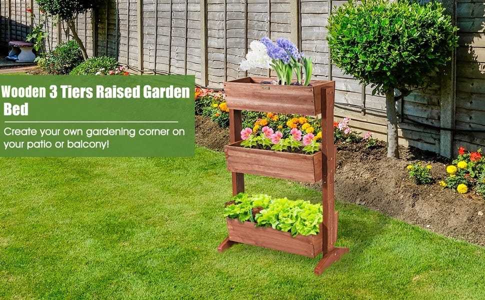 3-Tier Wooden Vertical Raised Garden Bed, Freestanding Tiltable Elevated Planter with 3 Drainage Boxes, Fir Wood Flower Rack for Vegetables & Herbs