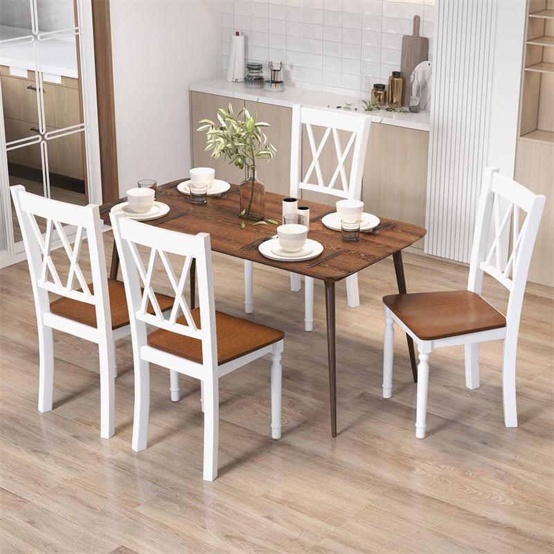 Dining Room Chairs Set of 4, Wooden Farmhouse Kitchen Chairs with Rubber Wood Seat & Acacia Wood Legs, Heavy Duty High Back, Max Load 360 lbs