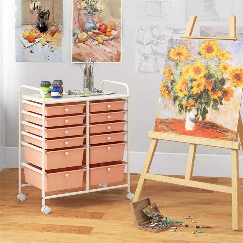 12-Drawer Rolling Storage Cart, Multipurpose Organizer Cart with Lockable Casters, Mobile Utility Cart for School Office Beauty Salon