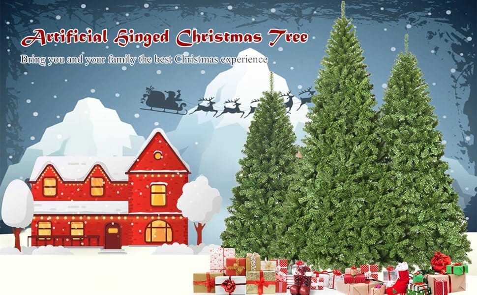 9FT Unlit Artificial Christmas Tree Premium Hinged Spruce Full Tree 2132 Branch Tips with Solid Metal Stand for Home Office Decor