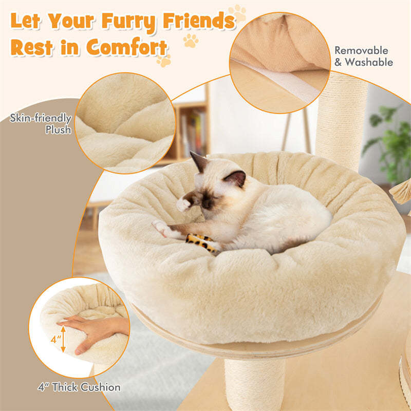 67" Tall Cat Tree, Modern Multi-Level Cat Tower with 3-Story Condo, 2 Perch, Hammock, Sisal Posts & Hanging Play Rope for Large Indoor Cats 20 lbs