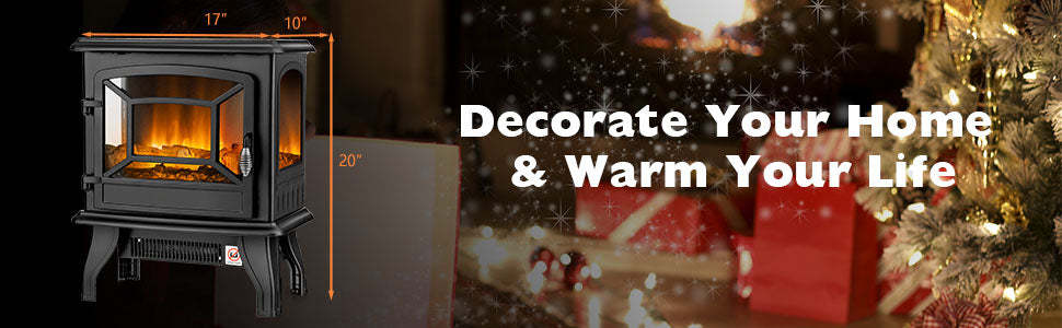 20 Inch Electric Fireplace Stove Freestanding Infrared Fireplace Heater with 3 Sided View