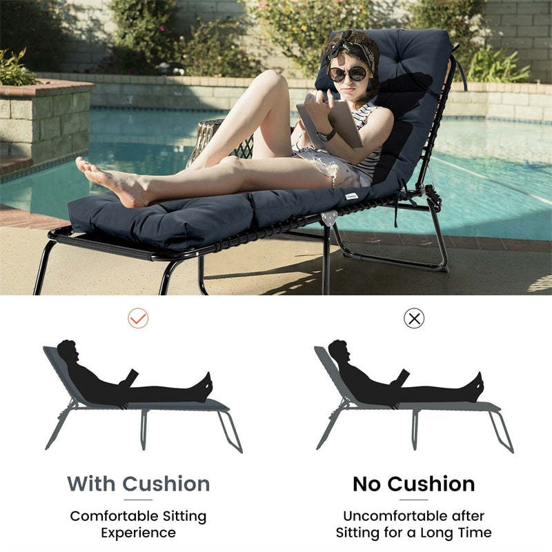 73" Thick Waterproof Outdoor Chaise Lounge Cushion with String Ties, All-Weather Patio Recliner Chair Pad for Poolside, Garden & Indoor Use