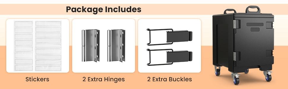 81 Quart End-Loading Insulated Food Pan Carrier for 5 Full-Size Pans, Stackable Food Warmer Hot Box for Catering with Fastener & Wheels