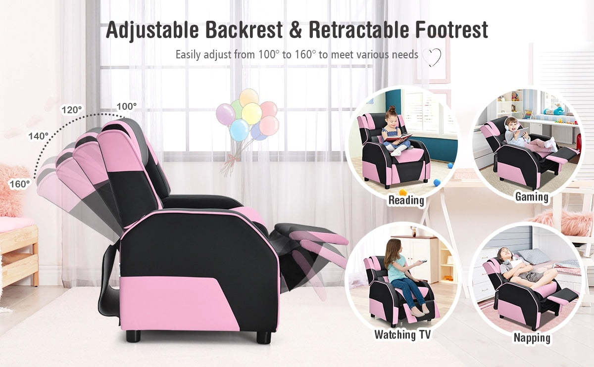 Kids/Youth Adjustable Gaming Recliner Chair Racing Style Game Sofa PU Leather Lounge Chair with Headrest and Footrest