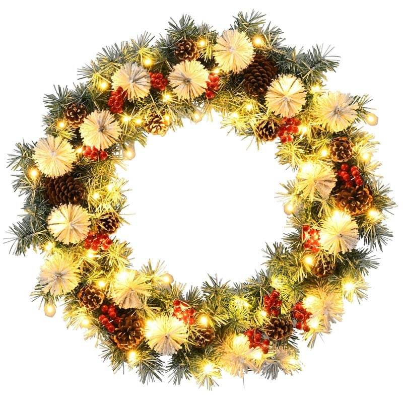 30" Pre-lit Snowflocked Artificial Christmas Wreath with 50 LED Lights