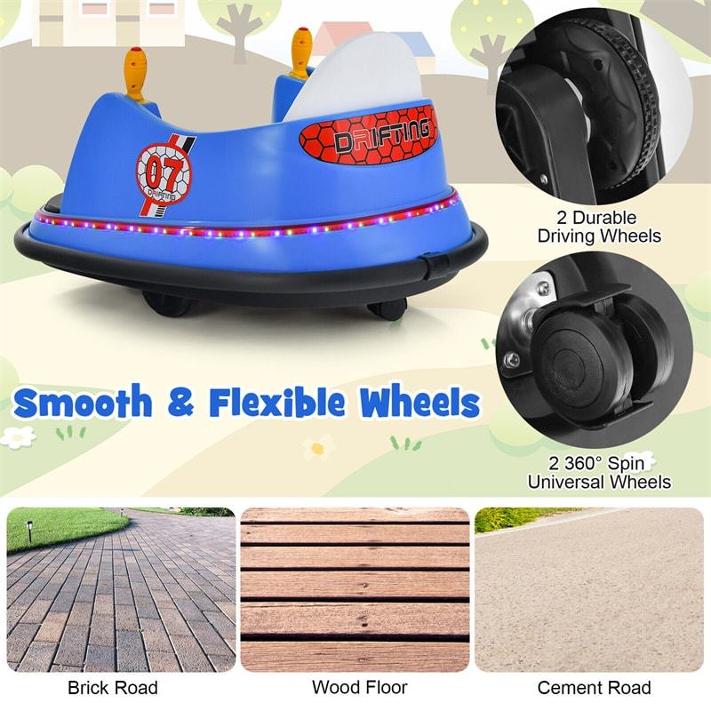 Kids Bumper Car, 12V Battery-Powered Electric Ride-On Bumper Car with 360° Spin, Dual Joysticks, Remote Control & Flashing Lights for Ages 2-5