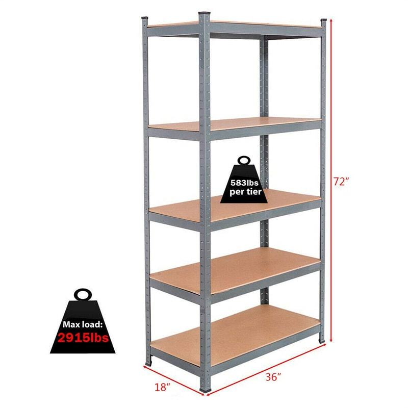 5-Tier Heavy Duty Shelving Unit, 72" Adjustable Steel Storage Shelf Boltless Organizer Rack for Garage Warehouse Home Pantry, 2925LBS Capacity