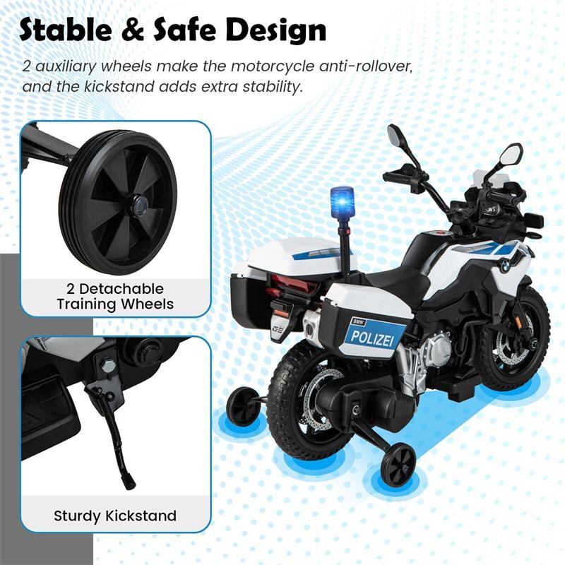 12V Battery Powered Kids Ride On Police Motorcycle Licensed BMW Dirt Bike with Training Wheels & Siren Light