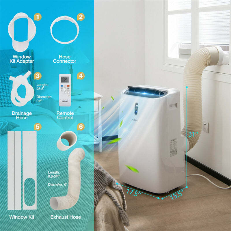 14000 BTU Portable Air Conditioner, 4-in-1 AC Unit with Heat, Cool, Fan & Dehumidifier, WiFi Smart App & Alexa Voice Control for Rooms up to 700 Sq.Ft