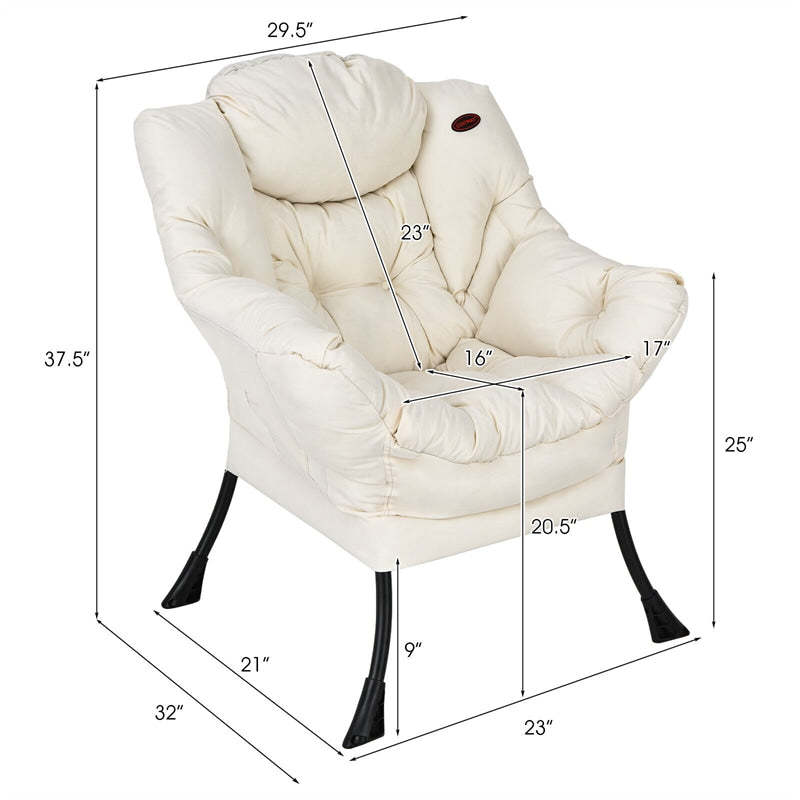 Modern Fabric Lazy Chair Upholstered Accent Sofa Chair Padded Leisure Lounge Armchair with Storage Pocket