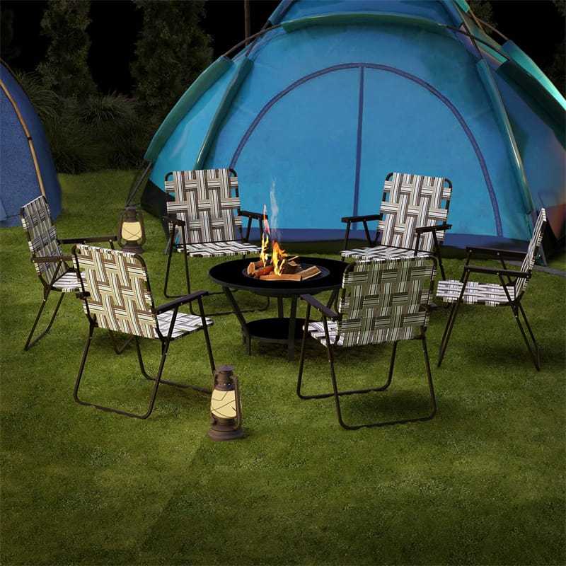 4 Pack Folding Beach Chairs Webbed Lawn Chairs Portable Lightweight Camping Chair with Armrest & Steel Frame