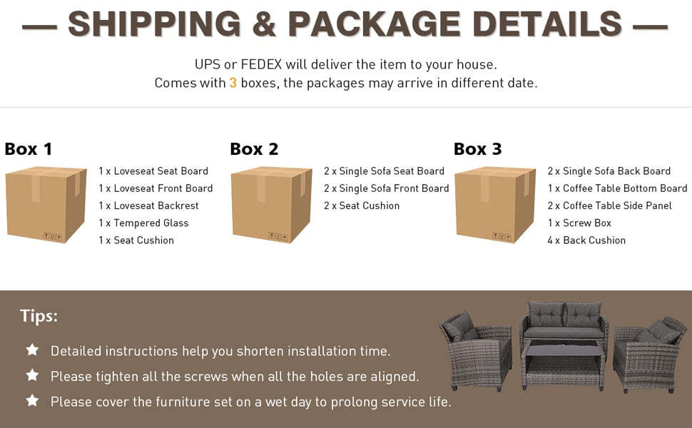 4 Piece Wicker Patio Conversation Set with Coffee Table & Cushioned Sofa