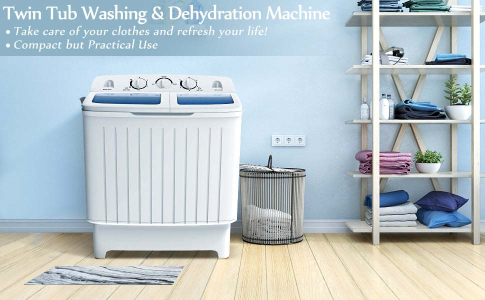 17.6 lbs Portable Compact Twin Tub Spin Washing Machine Washer and Dryer