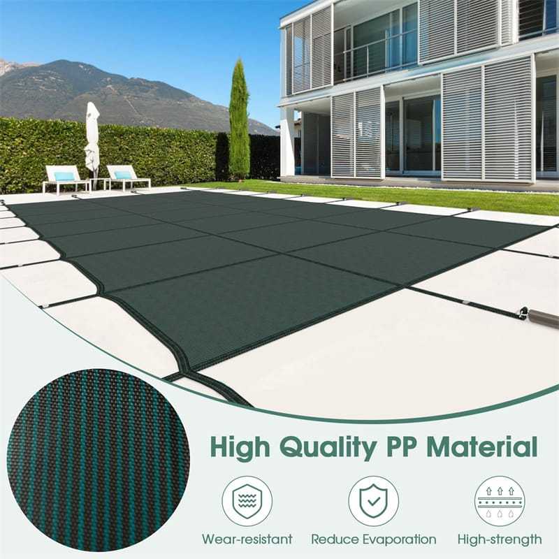 Safety Pool Cover for 32 x 16FT Inground Swimming Pools, Rectangle Winter Leaf Net Pool Cover with Mesh & Installation Tools for Backyard Yard