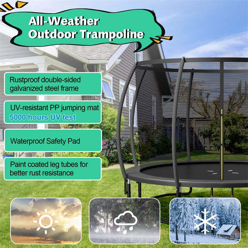 8FT Trampoline Outdoor Recreational Trampoline with Enclosure Net Safety Pad & Ladder for Kids Adults