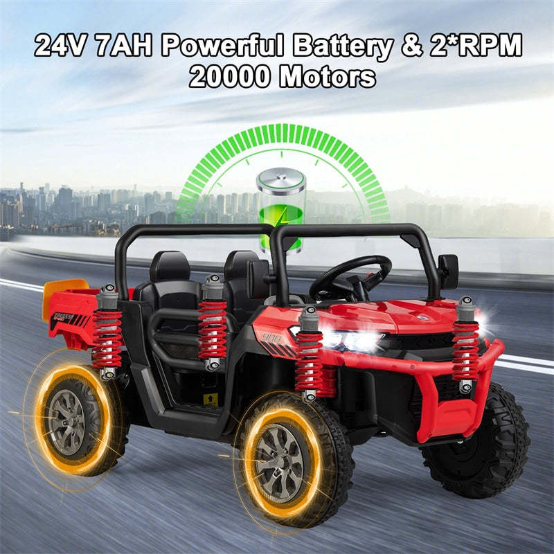 24V 2-Seater Ride-On Dump Truck, Kids Electric UTV with Dump Bed, Shovel, Remote Control & Dual Motors, Battery Powered Ride-On Car for Child