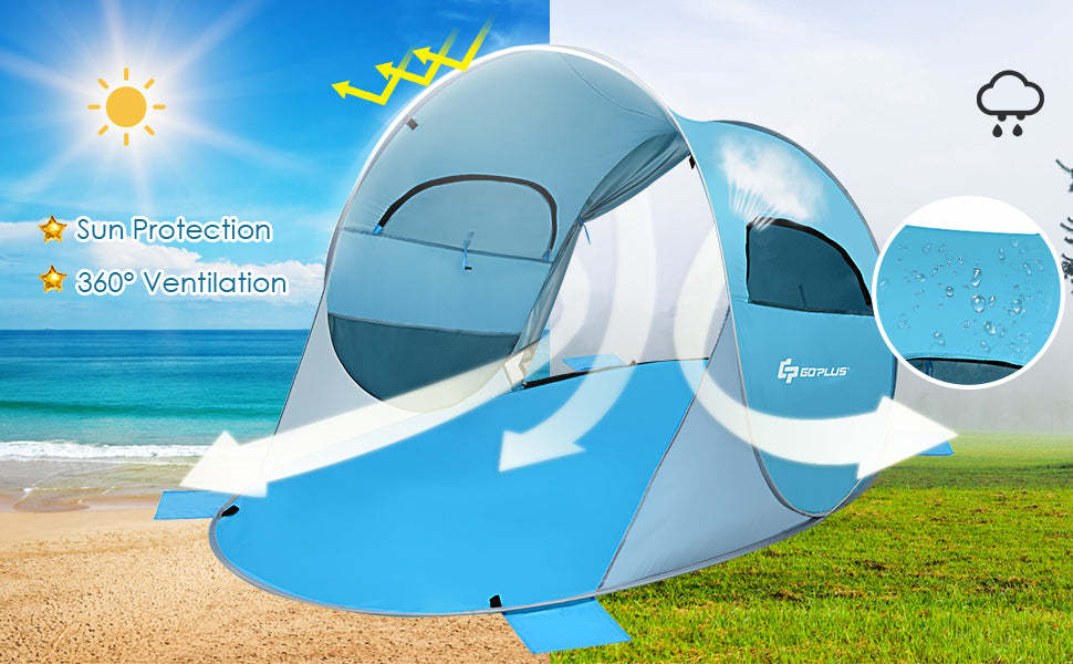 Pop Up Beach Tent Anti-UV UPF 50+ Portable Sun Shade Shelter