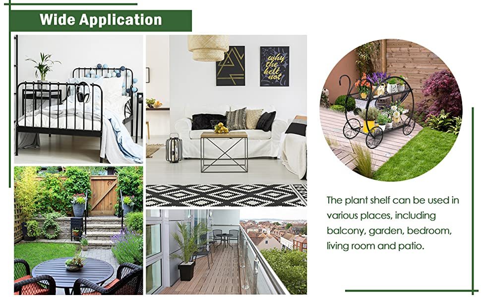 2-Tier Parisian Style Metal Garden Plant Stand with 4 Decorative Wheels