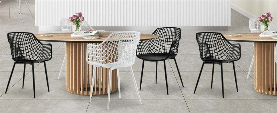 4PCS Modern Dining Chairs Plastic Shell Hollow Armchairs with 15" High Backrests & Metal Legs