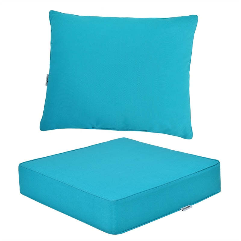 Deep Seat & Back Cushion Set with Rope Ties, Waterproof 6" Thick Indoor/Outdoor Chair Pads for Patio Furniture & Poolside
