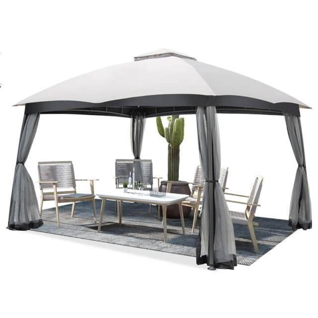 10' x 12' 2-Tier Patio Gazebo Easy-Setup Heavy-Duty Gazebo Tent Outdoor Gazebo Canopy with Netting & 4 Sandbags