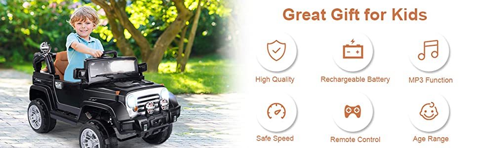 12V Battery Powered Car Kids Ride on Truck with 2 Motor LED Lights MP3 Remote