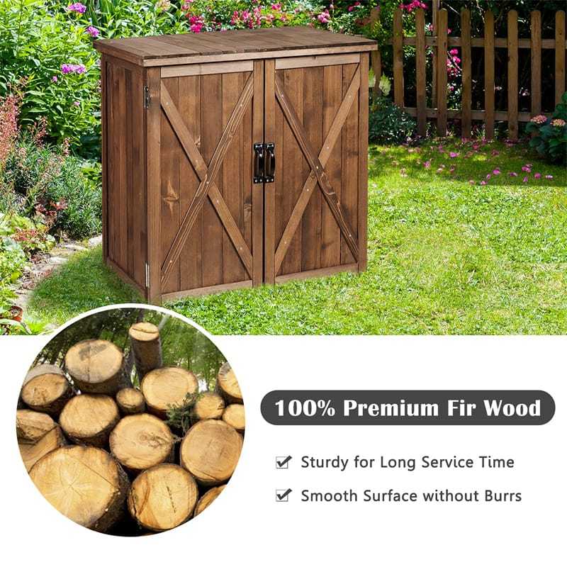 Wooden Outdoor Storage Shed 2.5 x 2 FT Compact Fir Wood Tool Shed Patio Storage Cabinet Garden Organizer with Double Doors & Handles