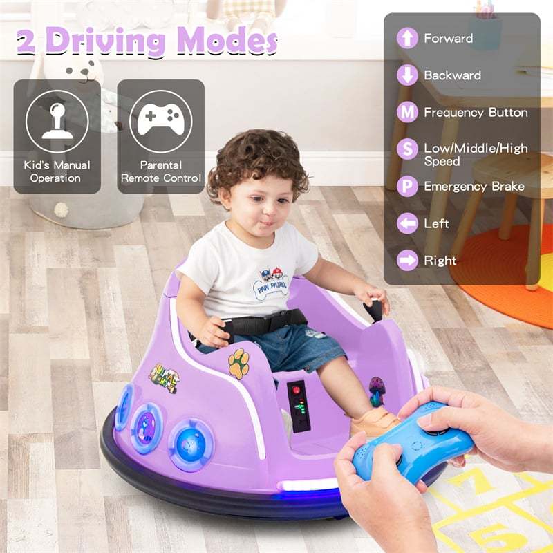 12V Kids Bumper Car, Electric Ride-On Bumper Car with Dual Joysticks, Flashing LED Lights & Remote Control, Battery Ride-On Toy for Toddlers