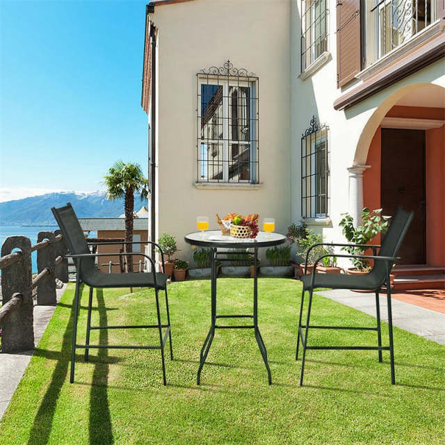 3-Piece Patio Bar Set, Outdoor Bar Height Bistro Set with 2 Chairs & Tempered Glass Top Table for Backyard, Garden, Lawn