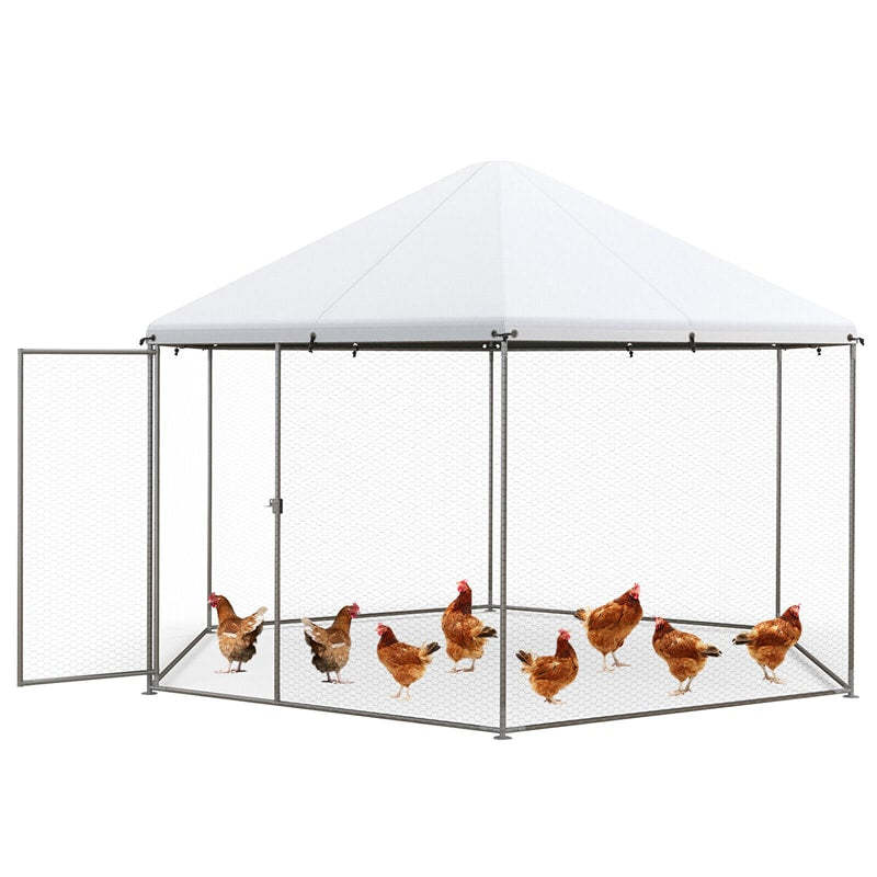 13FT Large Chicken Coop, Hexagonal Galvanized Steel Walk-in Poultry Cage Rabbit Hen Run House with Waterproof Cover for Backyard, Farm