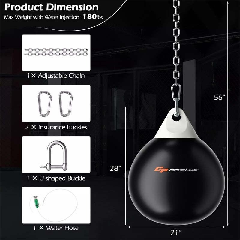 21" Water Aqua Punching Bag, 180LBS Heavy Bag with Adjustable Metal Chain & Water Injection Hose, Boxing Training Bag for Adults Fitness, MMA