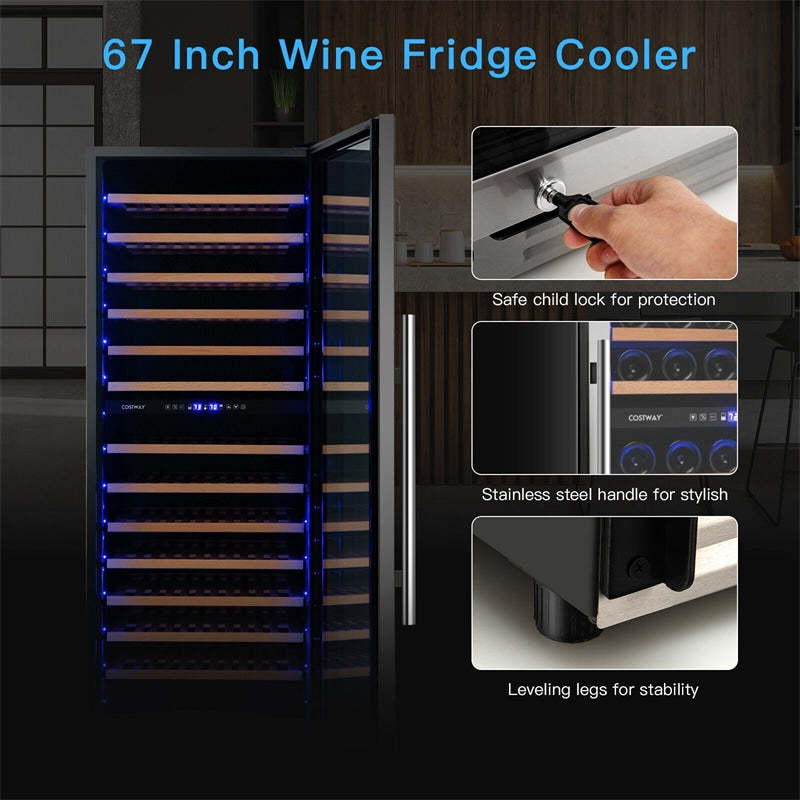 154-Bottle Freestanding Wine Cooler Refrigerator 23.5" Dual Zone Wine Cellar with Dual Temperature Control