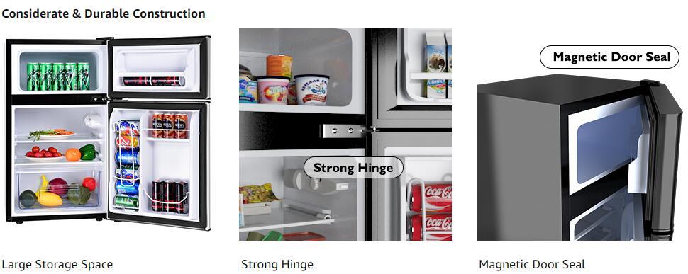 3.2 cu ft. Stainless Steel Compact Refrigerator 2-Door Mini Fridge Freezer Cooler for Dorm Office Apartment