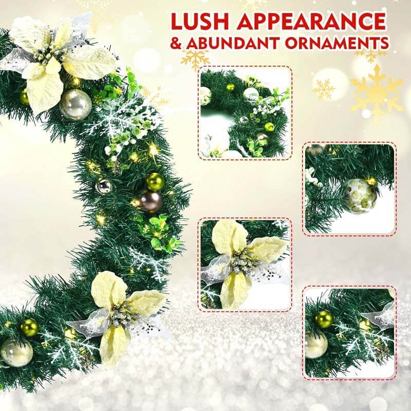 24 Inch Pre-lit Artificial Christmas Wreath with Mixed Decorations