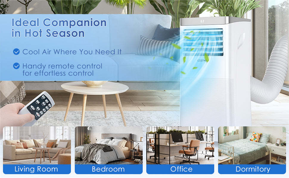 8000 BTU Portable Air Conditioner 3-in-1 Air Cooler with Fan & Dehumidifier Mode Remote Control