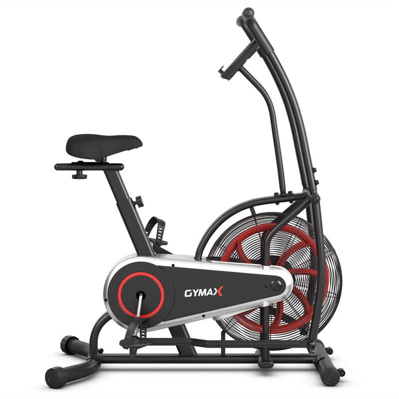 Upright Air Bike Fan Exercise Bike with LCD Display, Adjustable Seat, Phone Holder, Built-in Wheels, Unlimited Resistance for Home Gym Cardio Workout