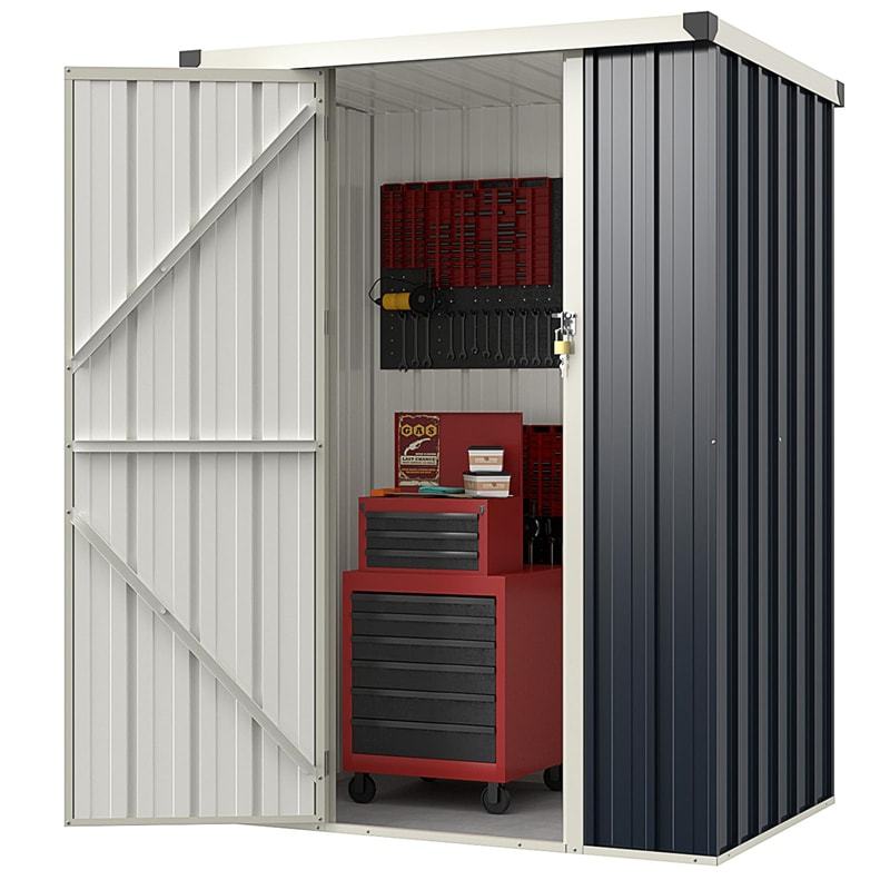 3.8x2.8FT Outdoor Metal Storage Shed with Lockable Door & Snap-On Assembly, All-Weather Steel Utility Tool House for Garden/Yard/Lawn, Bikes/Equipment