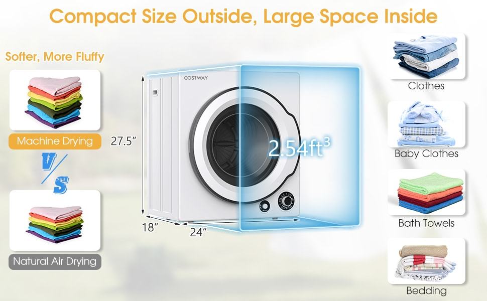 Portable Clothes Dryer 13.2 LBS Front Load Compact Electric Laundry Dryer with Stainless Steel Drum